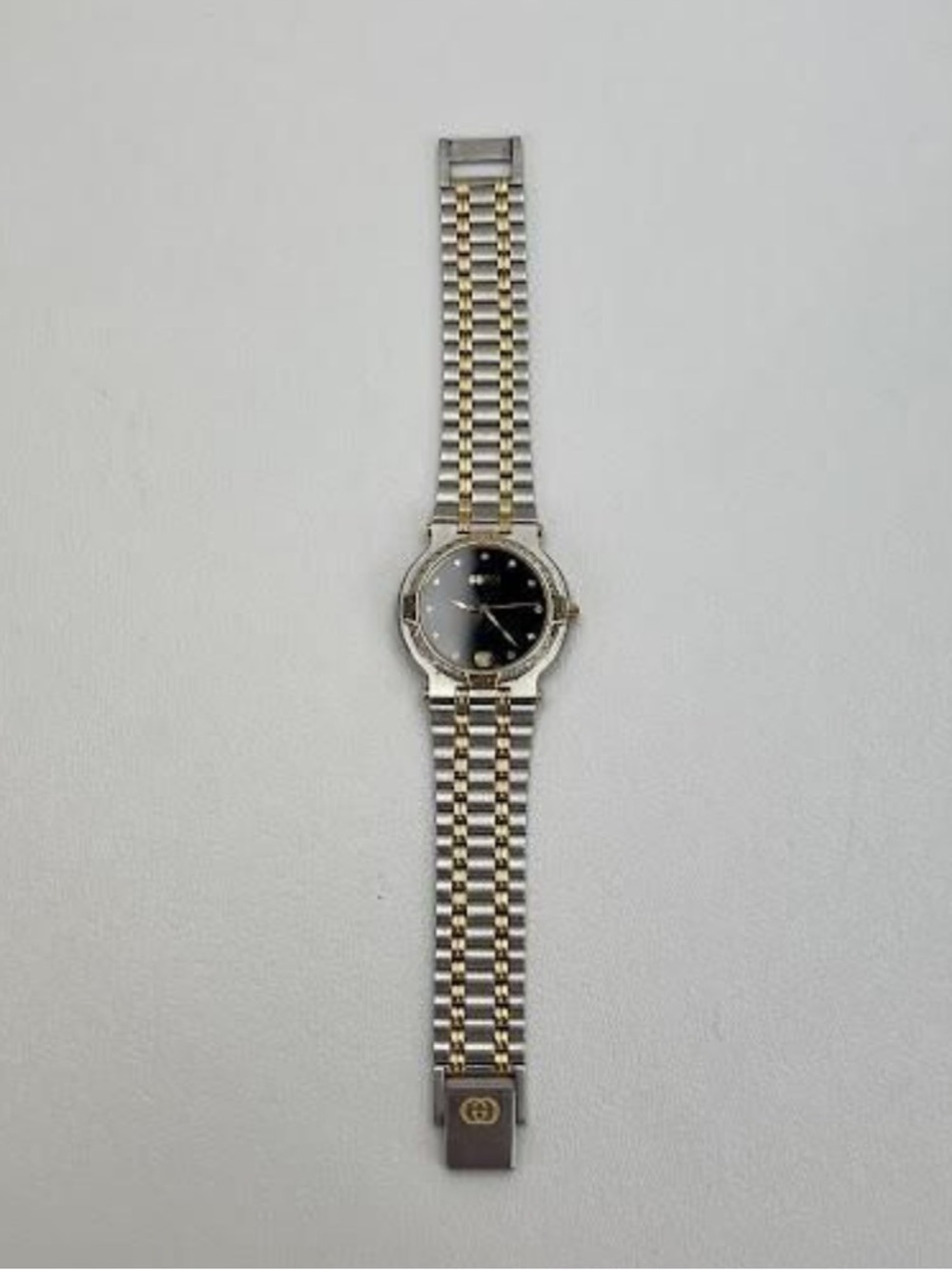 Gucci Diamond Bezel Two-Tone Bracelet Watch with Black Dial